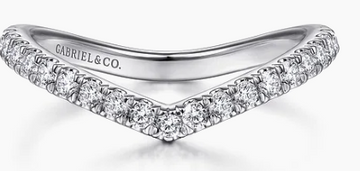 14K White Gold Diamond Curved V Wedding Band, 0.27 Carat TW